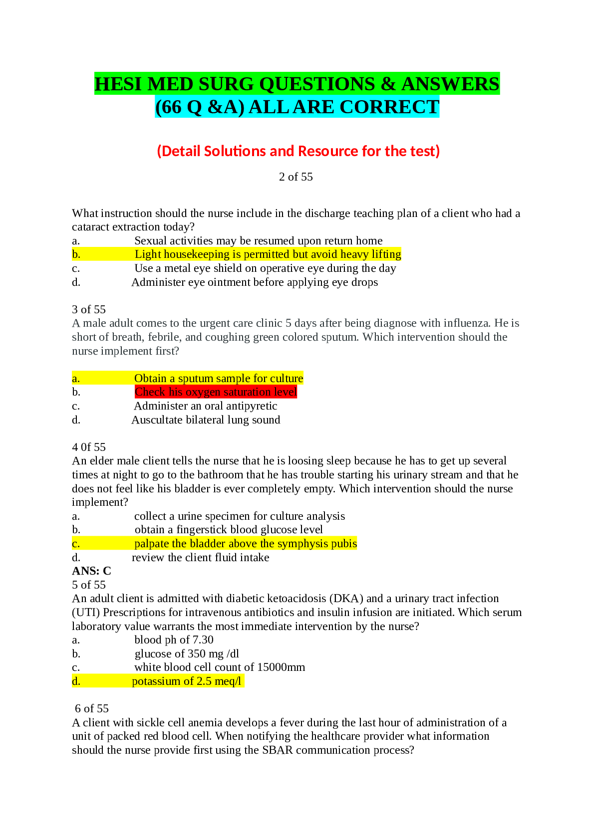 Preview image for HESI MED SURG QUESTIONS & ANSWERS LATEST 2022-2023